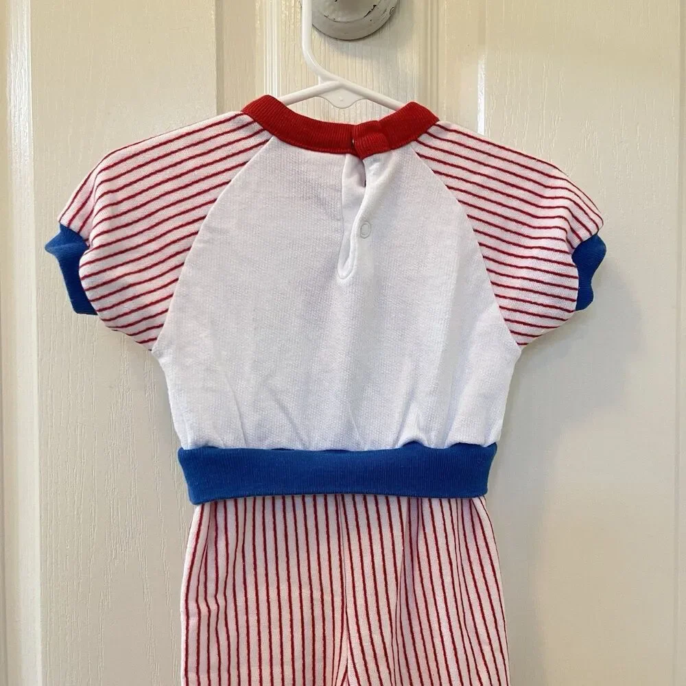 Vintage Buster Brown Baseball Jumpsuit Romper Applique USA Boys Size 12 Months